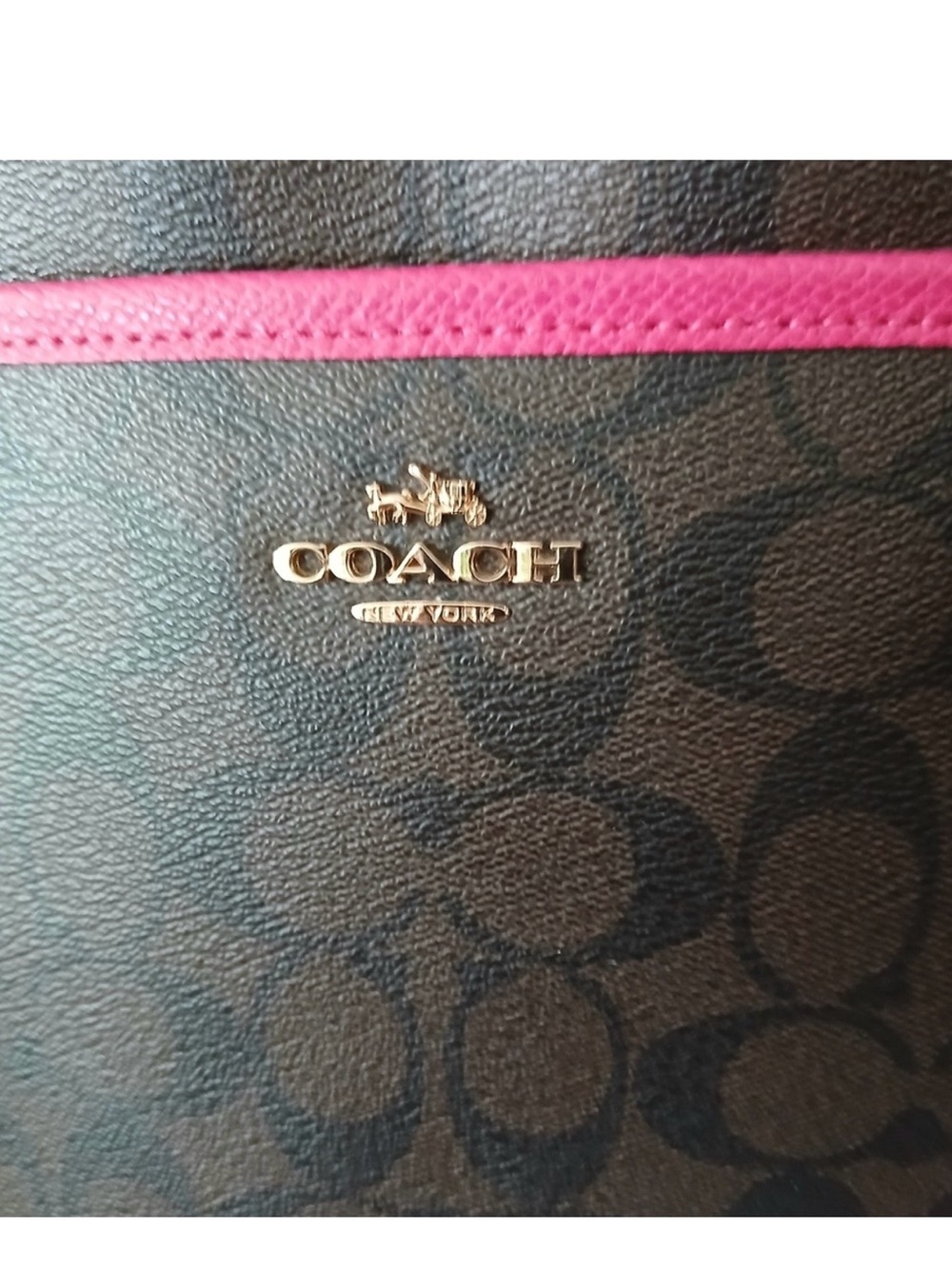 EUC Coach Brown Signature Crossbody with Pink Trim - Picture 3 of 6